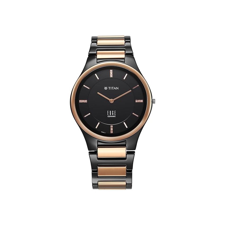 Titan Edge Ceramic Dress with Diamonds Quartz Analog Black Dial Ceramic Strap Watch for Men-1696KC02/NT1696KC02