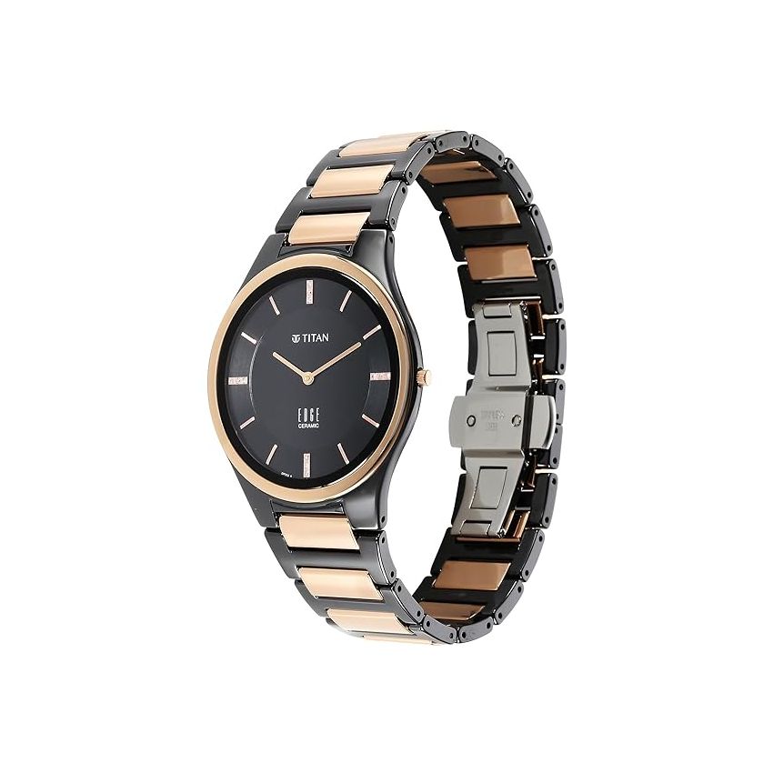 Titan Edge Ceramic Dress with Diamonds Quartz Analog Black Dial Ceramic Strap Watch for Men-1696KC02/NT1696KC02
