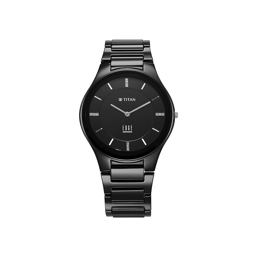 Titan Edge Ceramic Dress with Diamonds Quartz Analog Black Dial Ceramic Strap Watch for Men-1696NC12/NT1696NC12
