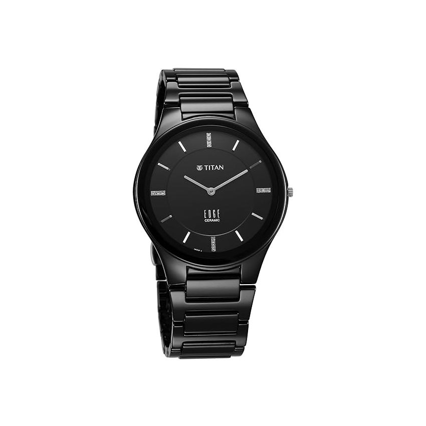Titan Edge Ceramic Dress with Diamonds Quartz Analog Black Dial Ceramic Strap Watch for Men-1696NC12/NT1696NC12