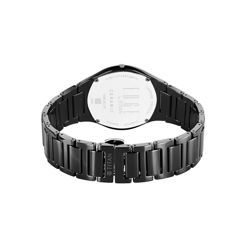 Titan Edge Ceramic Dress with Diamonds Quartz Analog Black Dial Ceramic Strap Watch for Men-1696NC12/NT1696NC12