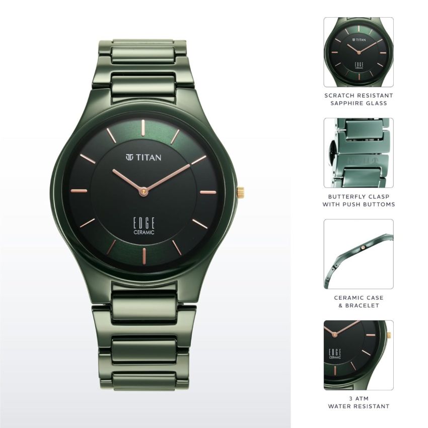 Titan Edge Ceramic Green Dial Analog Ceramic Strap Watch for Men-NS1696QC06/NT1696QC06
