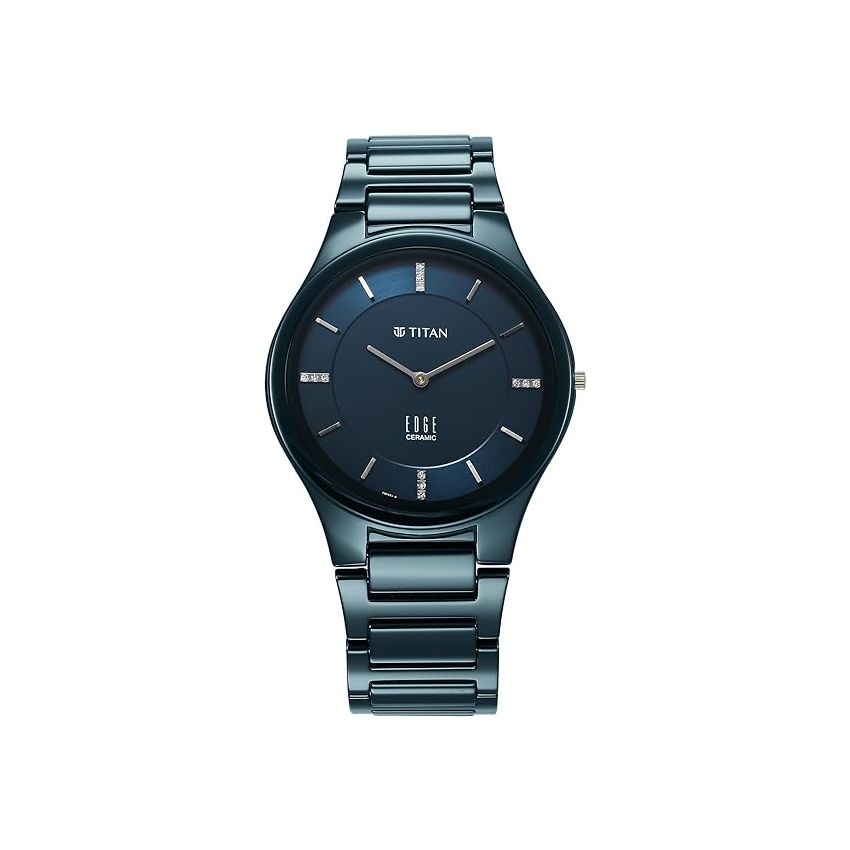 Titan Edge Ceramic Dress with Diamonds Quartz Analog Blue Dial Ceramic Strap Watch for Men-1696QC09/NT1696QC09
