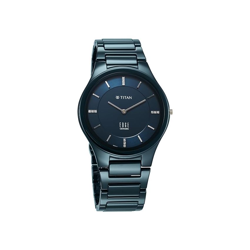 Titan Edge Ceramic Dress with Diamonds Quartz Analog Blue Dial Ceramic Strap Watch for Men-1696QC09/NT1696QC09