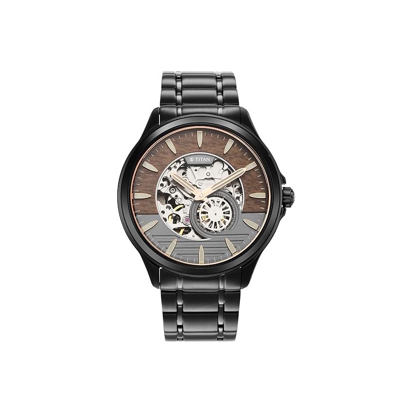 Titan Regalia Automatic Black Dial Stainless Steel Strap Watch for Men-NS1793KM04/NT1793KM04