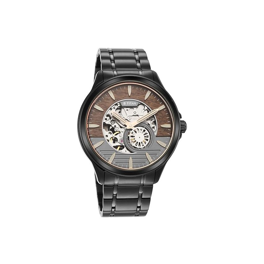 Titan Regalia Automatic Black Dial Stainless Steel Strap Watch for Men-NS1793KM04/NT1793KM04