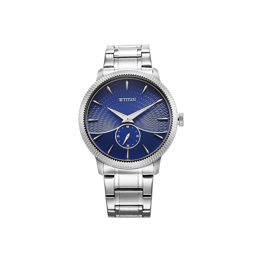 Titan Regalia Opulent Quartz Analog Blue Dial Silver Stainless Steel Strap Watch for Men-1828SM02/NT1828SM02