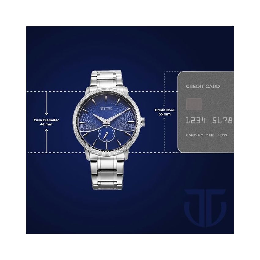 Titan Regalia Opulent Quartz Analog Blue Dial Silver Stainless Steel Strap Watch for Men-1828SM02/NT1828SM02