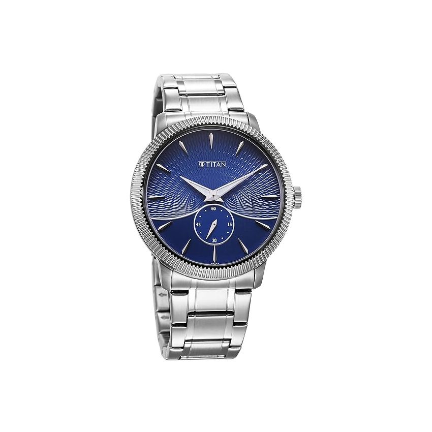 Titan Regalia Opulent Quartz Analog Blue Dial Silver Stainless Steel Strap Watch for Men-1828SM02/NT1828SM02