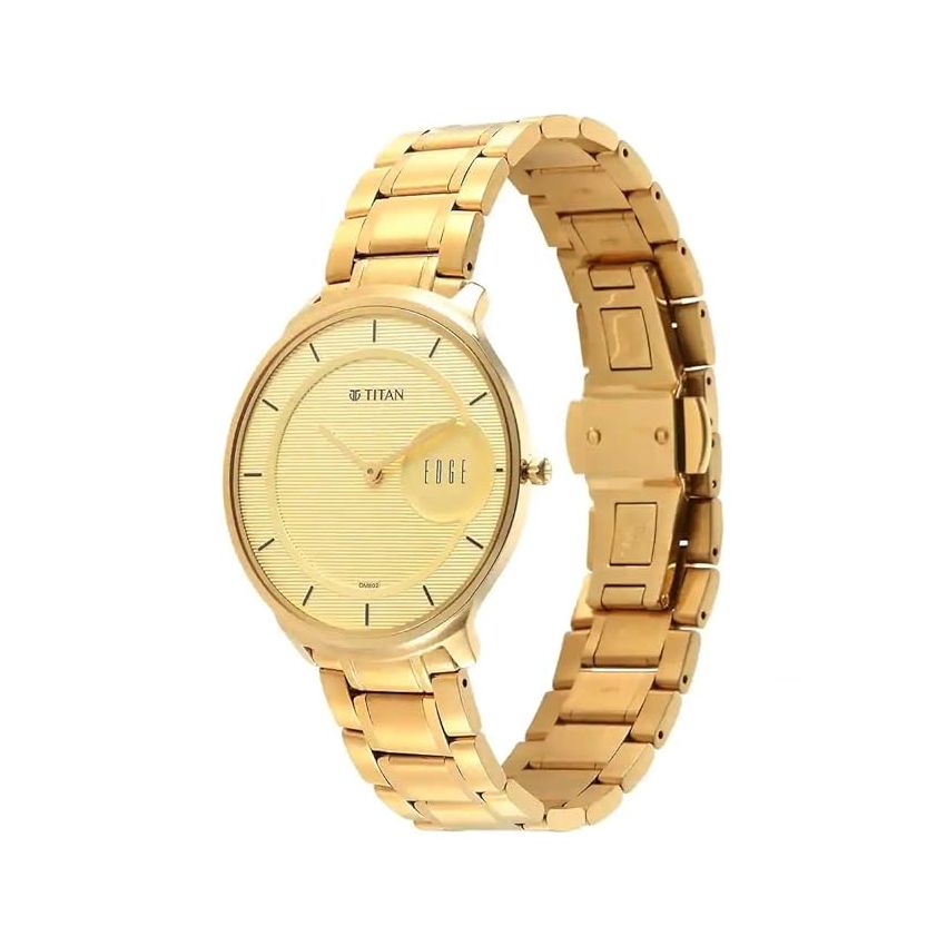 Titan Edge Metal Golden Dial Stainless Steel Strap Watch for Men-NS1843YM02/NT1843YM02