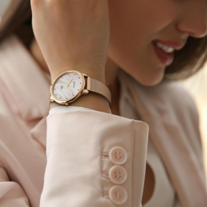 Titan Edge Metal Ladies Allure Quartz Analog Rich Mother of Pearl Dial Stainless Steel Strap Watch for Women-2654WM02/NT2654WM02