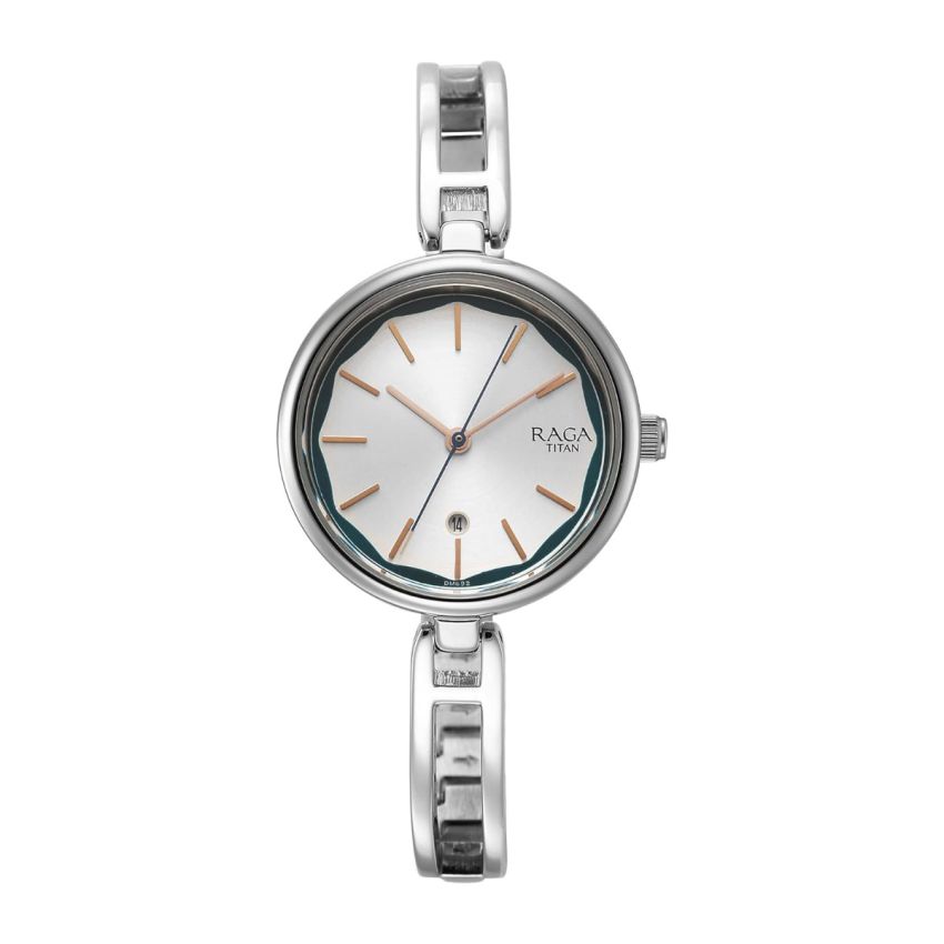 Titan Raga Viva White Dial Analog with Date Metal Strap Watch for Women-NS2683WM01/NT2683WM01