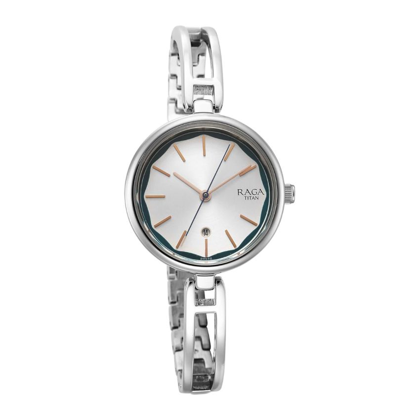 Titan Raga Viva White Dial Analog with Date Metal Strap Watch for Women-NS2683WM01/NT2683WM01