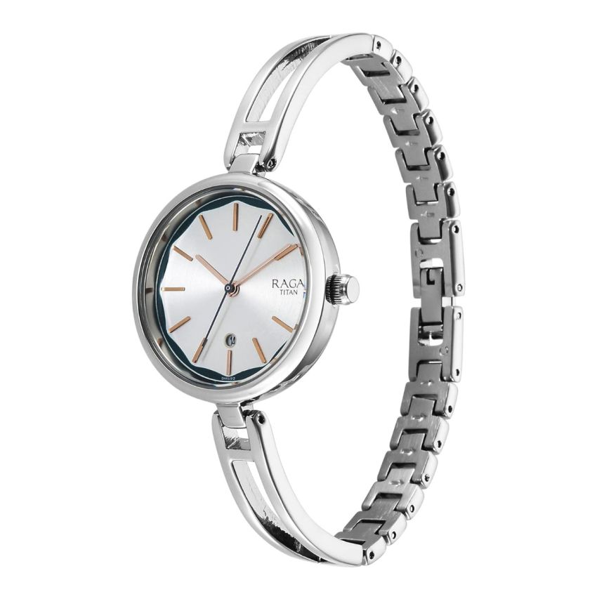 Titan Raga Viva Silver Dial Metal Strap Watch for Women-2683SM01/NT2683SM01
