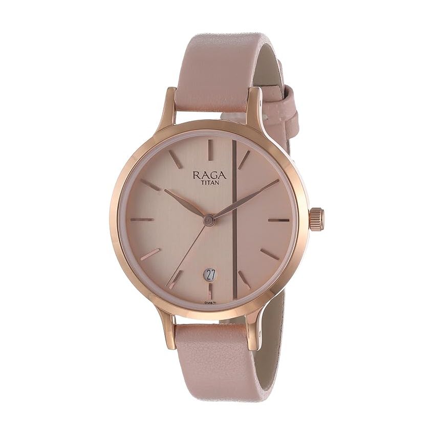 Titan Raga Viva Rose Gold Dial Analog with Date Leather Strap Watch for Women-NS2684WL01/NT2684WL01