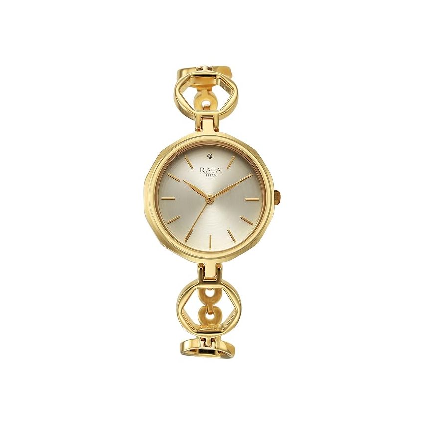 Titan Raga Viva Golden Dial Quartz Analog with Date Metal Strap Watch for Women-NS2685YM01/NT2685YM01