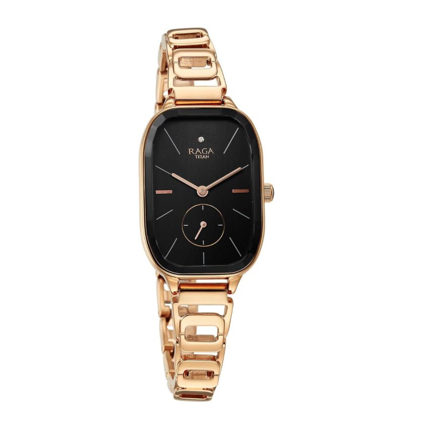 Titan Raga Chic Quartz Analog Black Dial Rose Gold Metal Strap Watch for Women-NS2687WM01/NT2687WM01