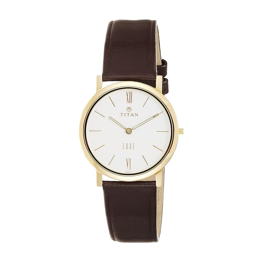Titan Edge Quartz Analog White Dial Leather Strap Watch for Men-NS679YL01/NT679YL01