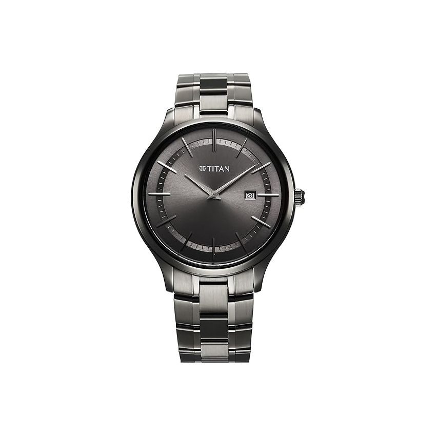 Titan Clasique Slim Quartz Analog with Date Grey Dial with Grey Color Stainless Steel Strap Watch for Men/NT90142QM06