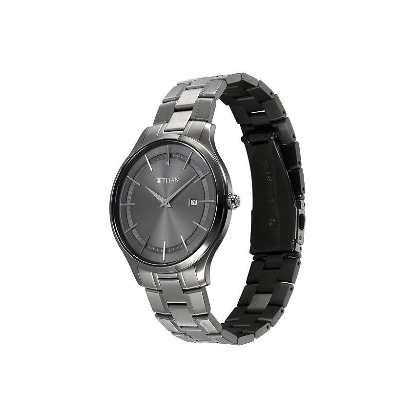 Titan Clasique Slim Quartz Analog with Date Grey Dial with Grey Color Stainless Steel Strap Watch for Men/NT90142QM06