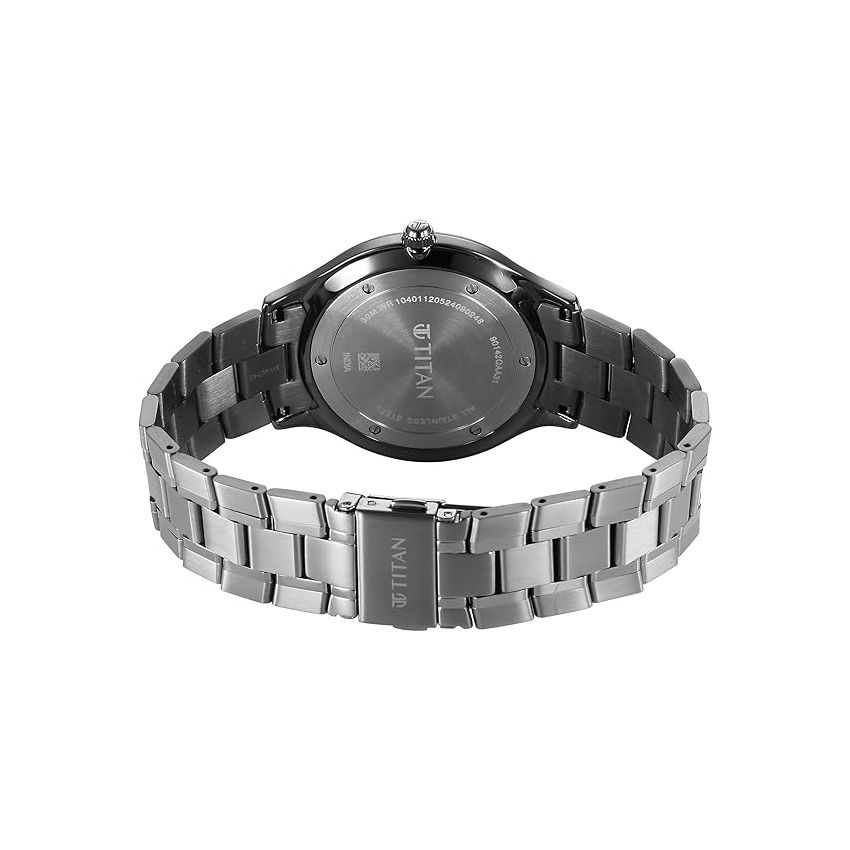 Titan Clasique Slim Quartz Analog with Date Grey Dial with Grey Color Stainless Steel Strap Watch for Men/NT90142QM06