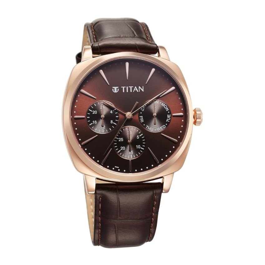 Titan Classique Suave Quartz Brown Dial Brown Leather Strap Watch for Men-90189WL01/NT90189WL01