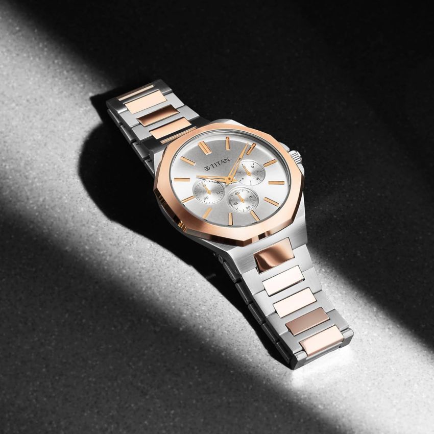 Titan Classic Slim Multifunction Quartz Multifunction Silver Dial Stainless Steel Strap Watch for Men-90198KM01/NT90198KM01