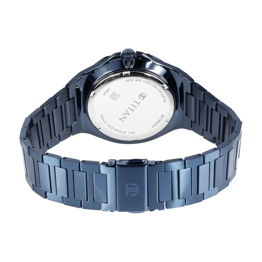 Titan Classic Slim Multifunction Quartz Multifunction Blue Dial Stainless Steel Strap Watch for Men-90198QM01/NT90198QM01