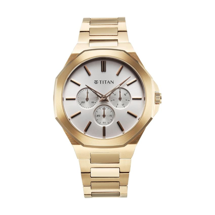 Titan Classic Slim Multifunction Quartz Multifunction Silver Dial Stainless Steel Strap Watch for Men-90198WM01/NT90198WM01