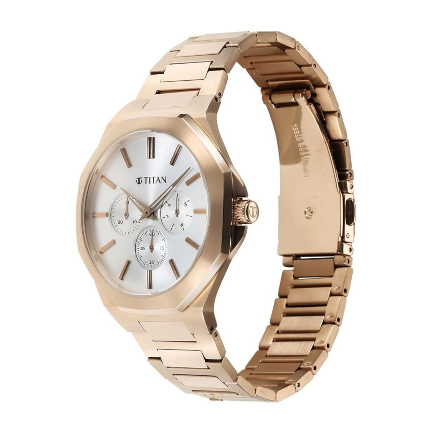 Titan Classic Slim Multifunction Quartz Multifunction Silver Dial Stainless Steel Strap Watch for Men-90198WM01/NT90198WM01
