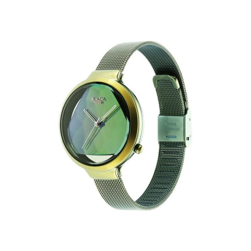 Titan Raga Moments of Joy Green Dial Analog Stainless Steel Strap Watch for Women-NS95134QM01/NT95134QM01