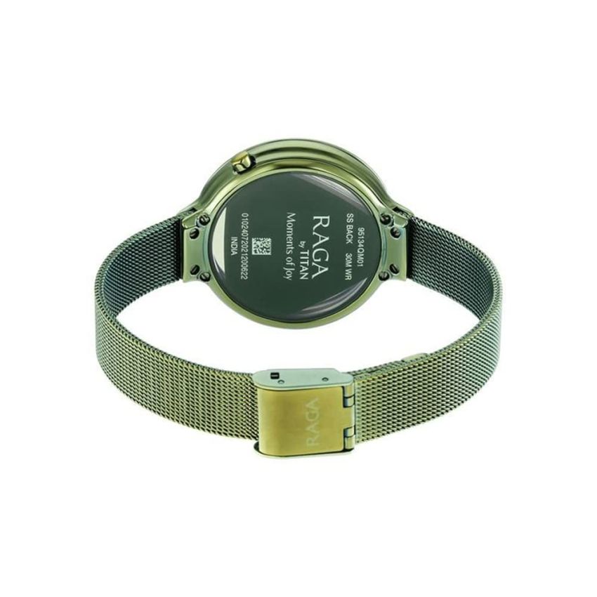 Titan Raga Moments of Joy Green Dial Analog Stainless Steel Strap Watch for Women-NS95134QM01/NT95134QM01