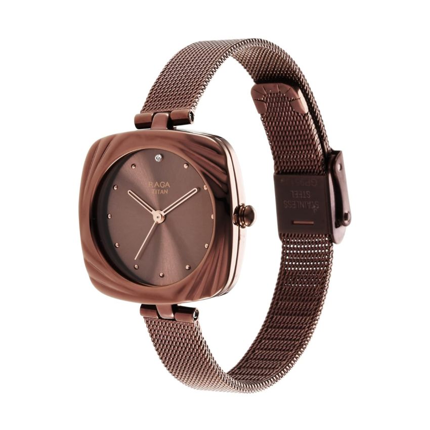 Titan Raga Moments of Joy Brown Dial Analog Stainless Steel Strap Watch for Women-NS95139QM02/NT95139QM02