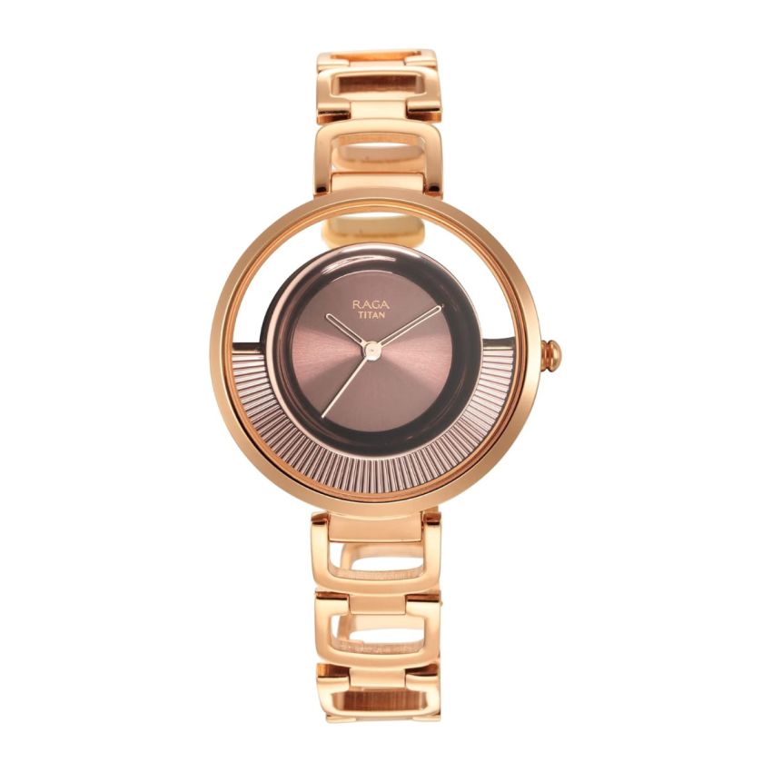Titan Raga Moments of Joy Brown Dial Analog Metal Strap Watch for Women-NS95140KM01/NT95140KM01