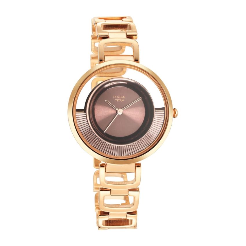 Titan Raga Moments of Joy Brown Dial Analog Metal Strap Watch for Women-NS95140KM01/NT95140KM01