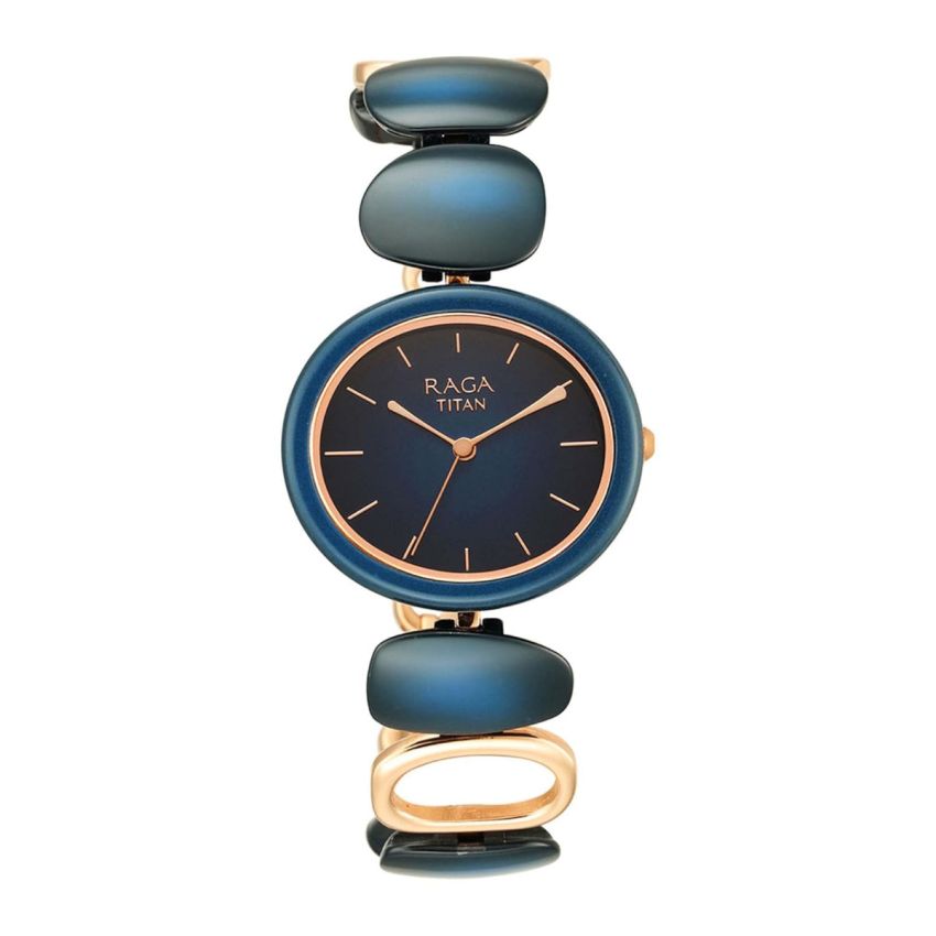Titan Raga Ceramics Blue Dial Analog Metal Strap Watch for Women-NS95146KD01/NT95146KD01