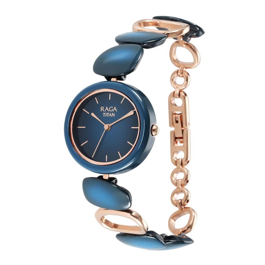 Titan Raga Ceramics Blue Dial Analog Metal Strap Watch for Women-NS95146KD01/NT95146KD01