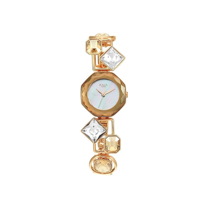 Titan Raga Love All Analog Mother of Pearl Dial Metal Strap Watch for Women-NS95151WM01/NT95151WM01