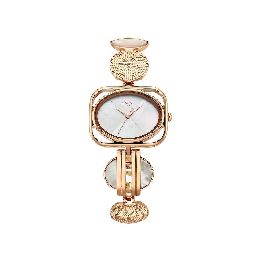 Titan Raga Power Pearls Quartz Analog Mother of Pearl Dial Metal Strap Watch for Women-NS95225WM01F/NT95225WM01F