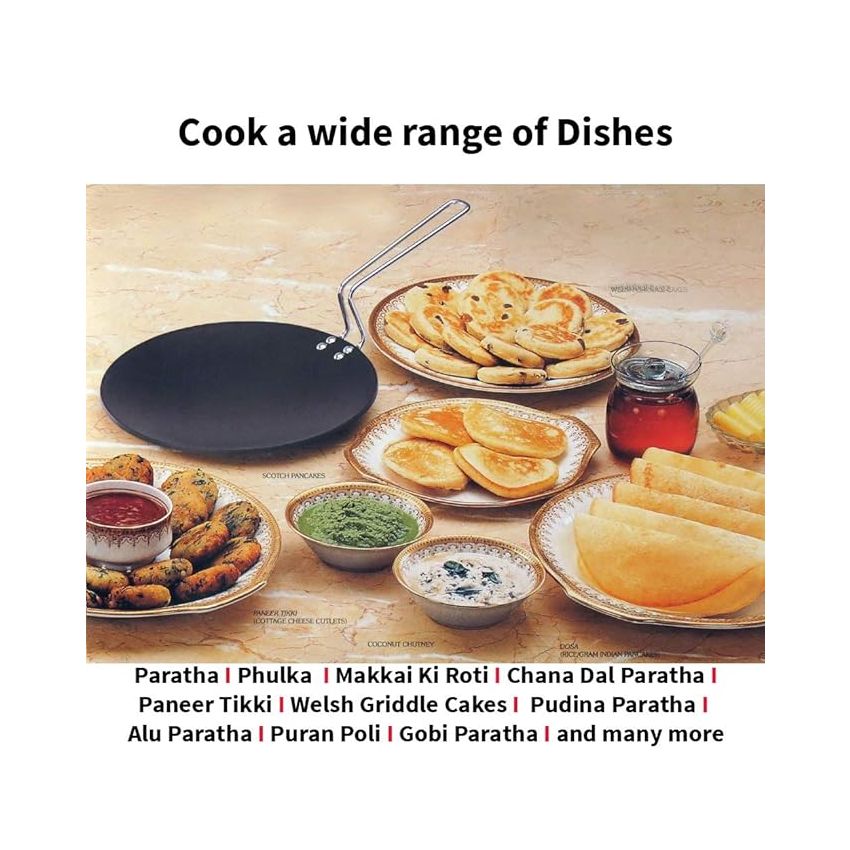 Hawkins Futura 26 cm Tava, Non Stick Tawa with Stainless Steel Handle, Black (NT26)