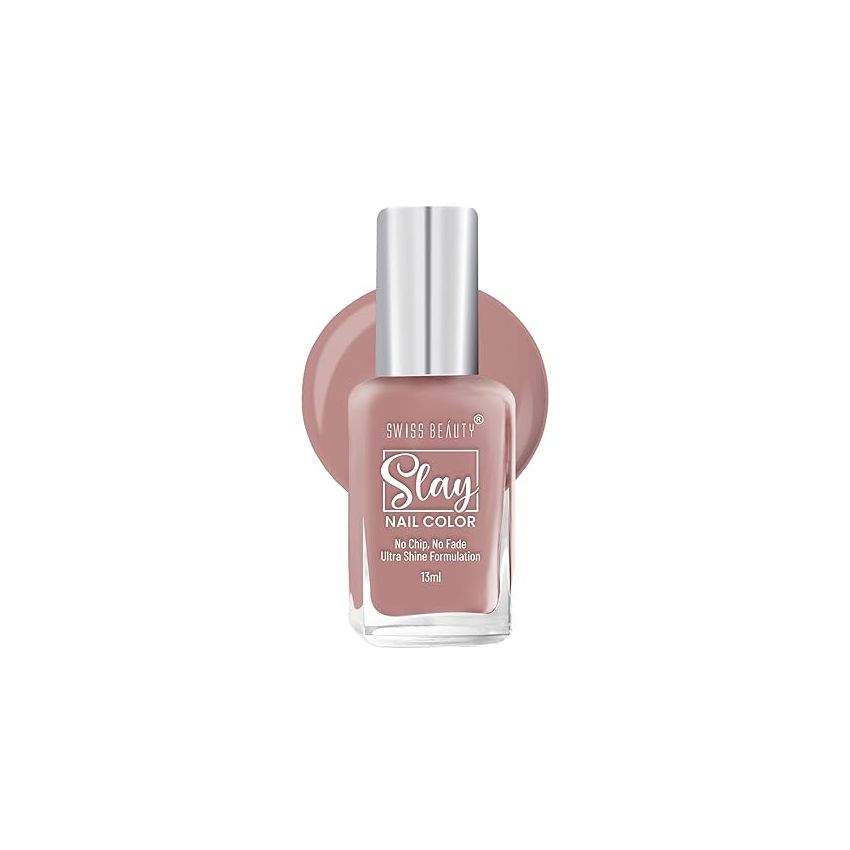 Swiss Beauty Slay Nail Color | Glossy Finish, Long Lasting Nail Paint| Chip resistant, Quick drying Nail Polish | Shade- Nude Brown, 25Ml