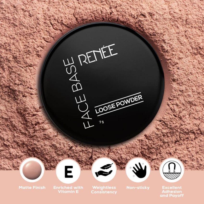 RENEE Face Base Loose Powder - Nude Beige, 7gm | Non Sticky, Weightless Matte Finish, Excellent Payoff, Enriched with Vitamin E
