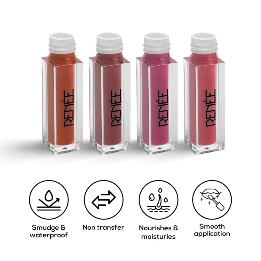 RENEE Stay With Me Mini Matte Lip Color Nutty Nudes 2ml Each| Long Lasting, Light Weight & Non Transfer Formula| Water & Smudge Proof