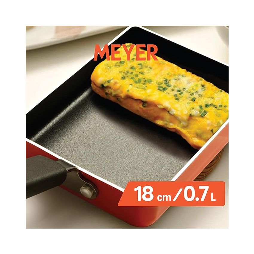 Meyer Non Stick Aluminium Tamagoyaki Pan | Egg Pan | Omelette Pan | Nonstick Frying Pan | Small pan for Omelette | Nonstick Cookware | Small Fry pan for Cooking, 18cm, Orange