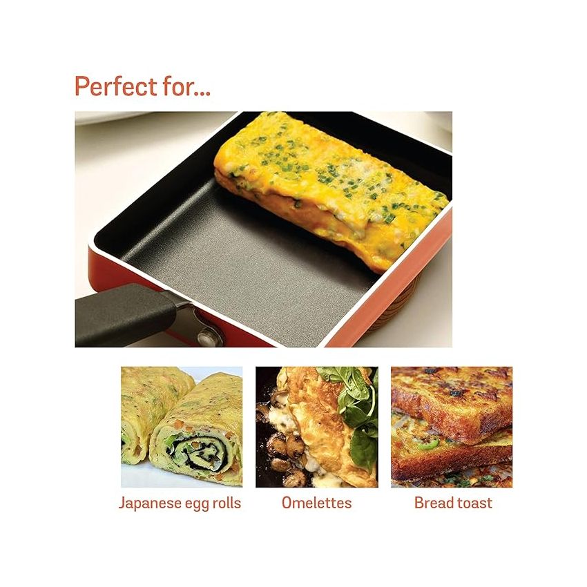 Meyer Non Stick Aluminium Tamagoyaki Pan | Egg Pan | Omelette Pan | Nonstick Frying Pan | Small pan for Omelette | Nonstick Cookware | Small Fry pan for Cooking, 18cm, Orange