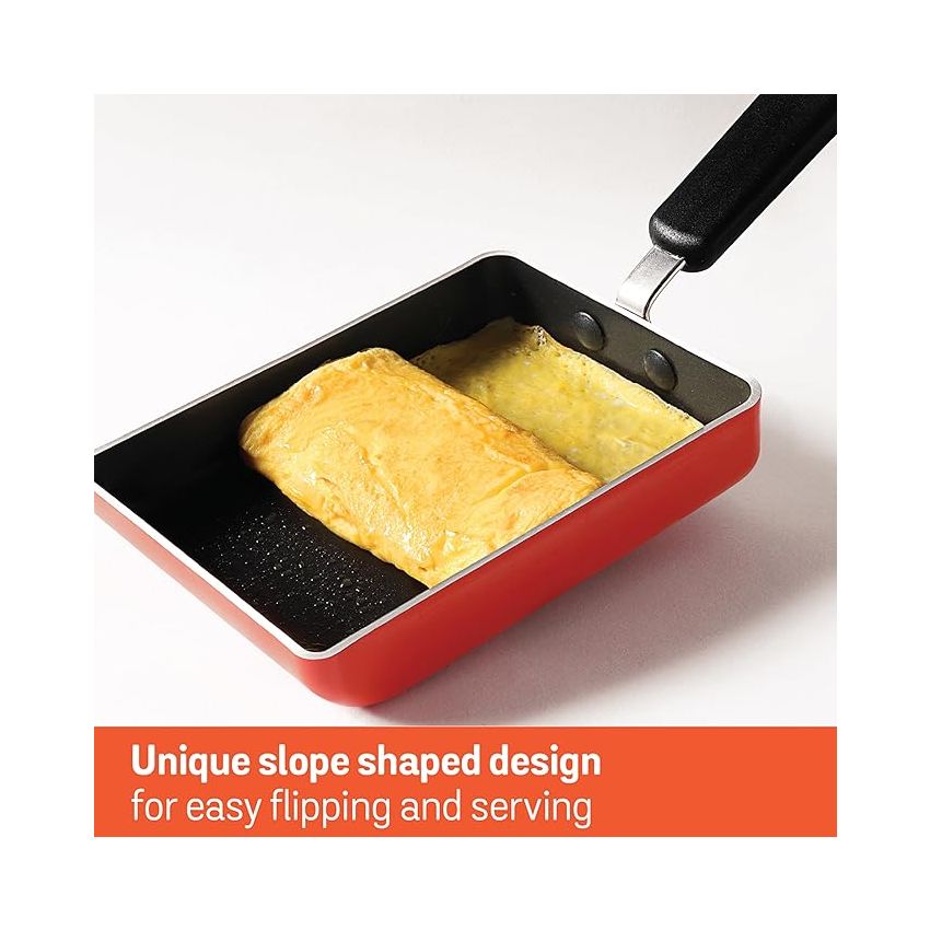 Meyer Non Stick Aluminium Tamagoyaki Pan | Egg Pan | Omelette Pan | Nonstick Frying Pan | Small pan for Omelette | Nonstick Cookware | Small Fry pan for Cooking, 18cm, Orange