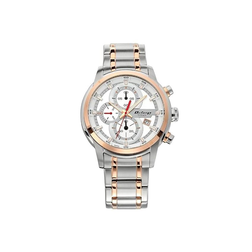 Titan Octane Quartz Chronograph White Dial Stainless Steel Strap Watch for Men-NS90086KM02/NT90086KM02