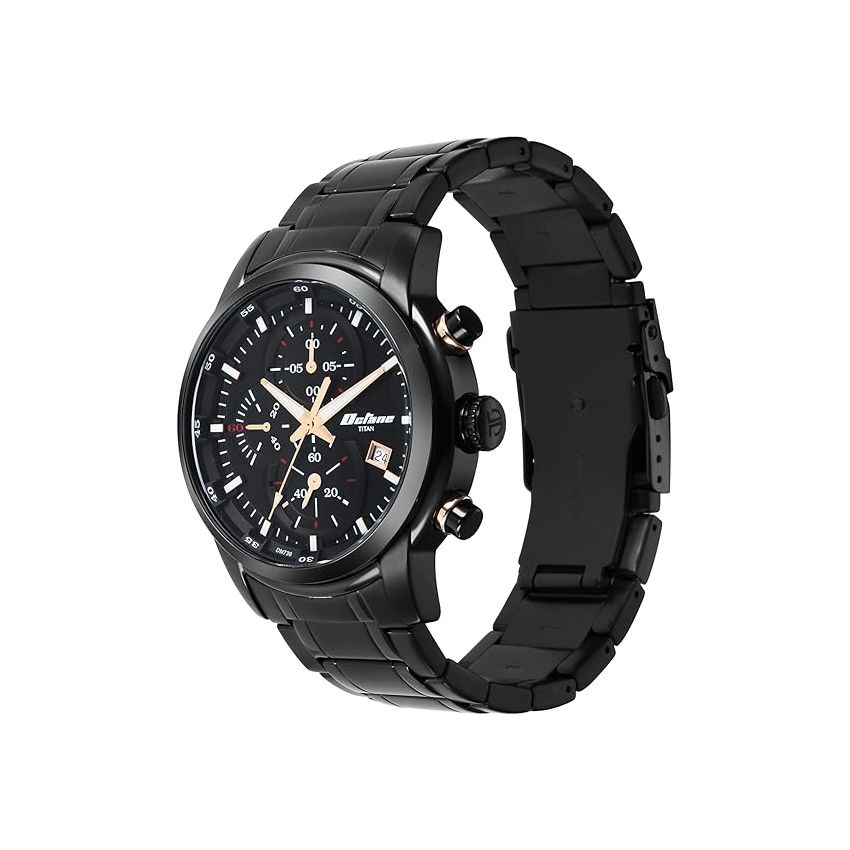 Titan Octane Black Dial Chronograph Stainless Steel Watch for Men-NS90086KM05