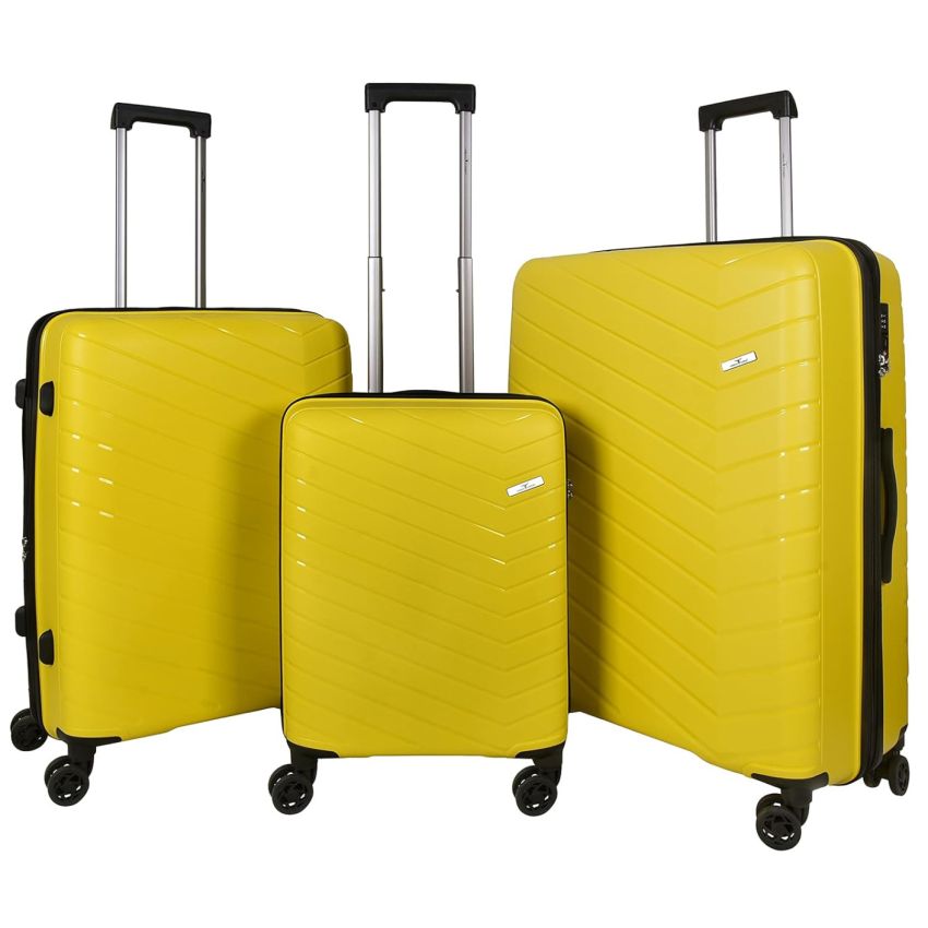 URBAN FOREST Octans Yellow Polypropylene Hard-Sided 55cm Carry-on, 67cm and 78cm Check-in Trolley Luggage Set