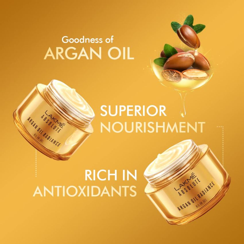 Lakme Argan Oil Radiance Oil-in-Gel | Moisturizer For Dry Skin | Face Serum | 50 g